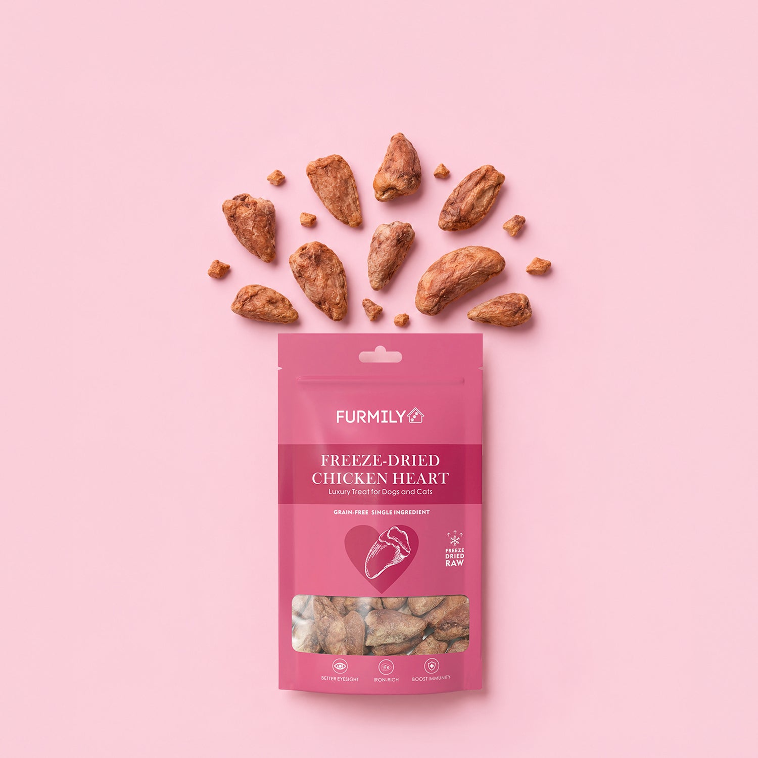 Freeze-Dried Chicken Heart Pet Treats by FURMILY 40g