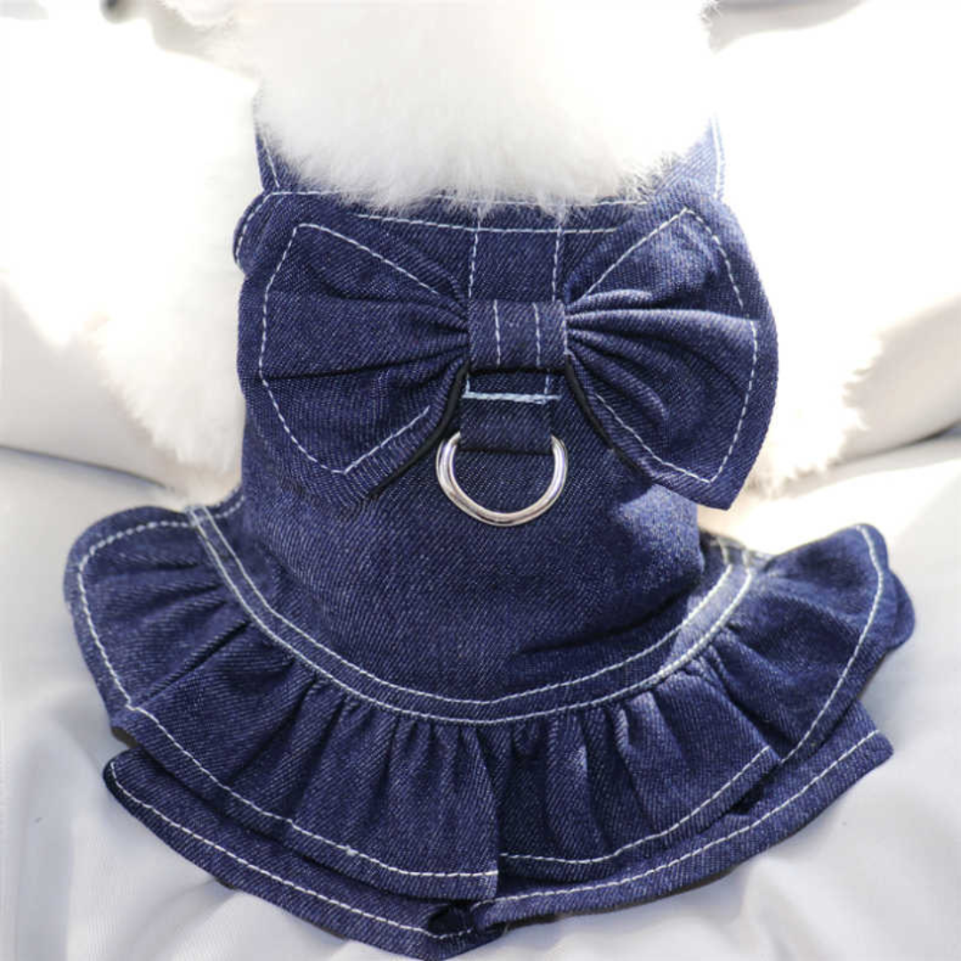 The Denim Bow Tie Harness Shirt/Dress Couple Collection For Small Dogs