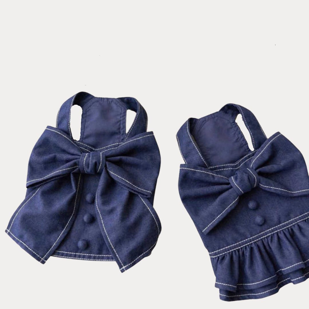 The Denim Bow Tie Harness Shirt/Dress Couple Collection For Small Dogs