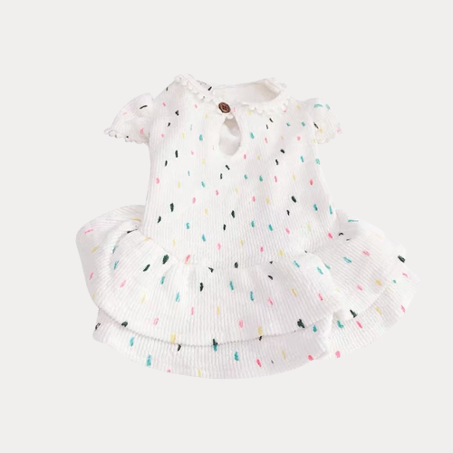 Colour Dot White Dress with Puff Sleeve