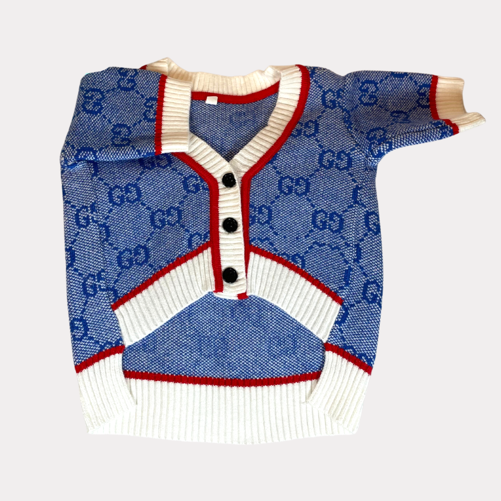 Designer Knitted Blue Cardigan